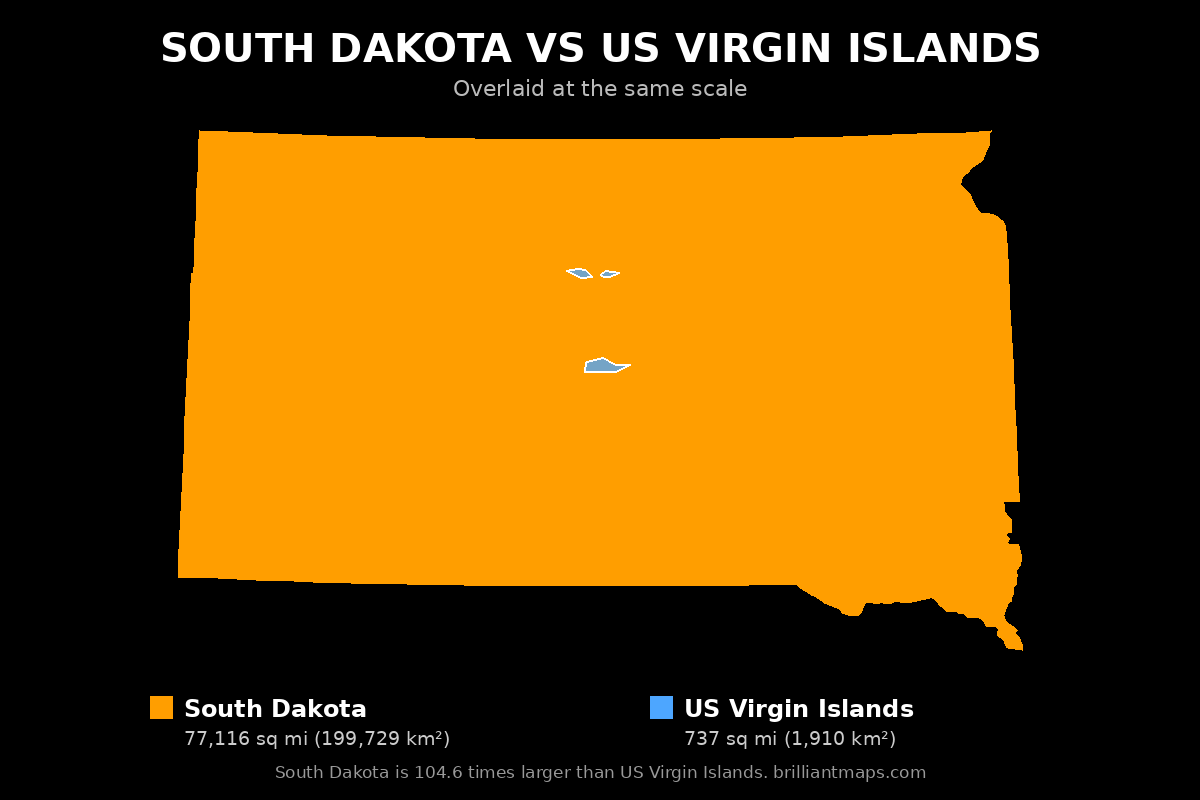 South Dakota vs US Virgin Islands Size Comparison Map