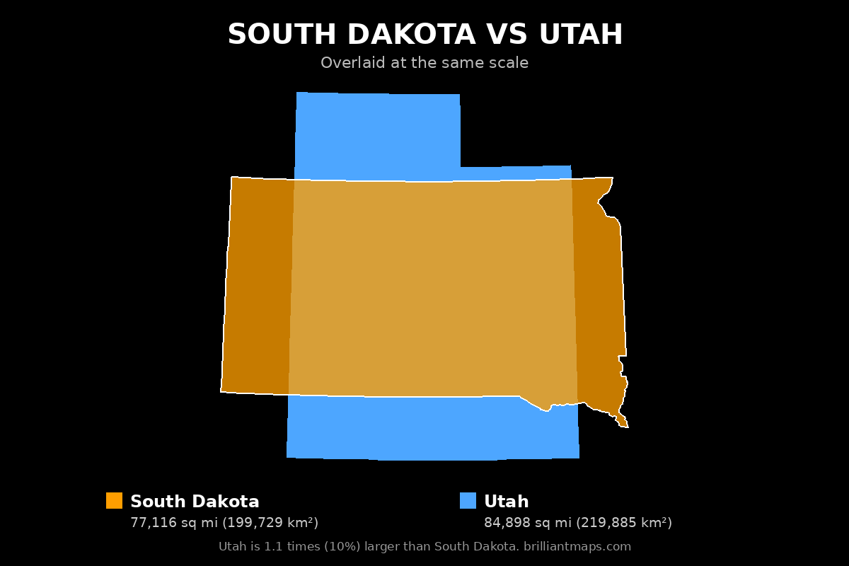 South Dakota vs Utah Size Comparison Map