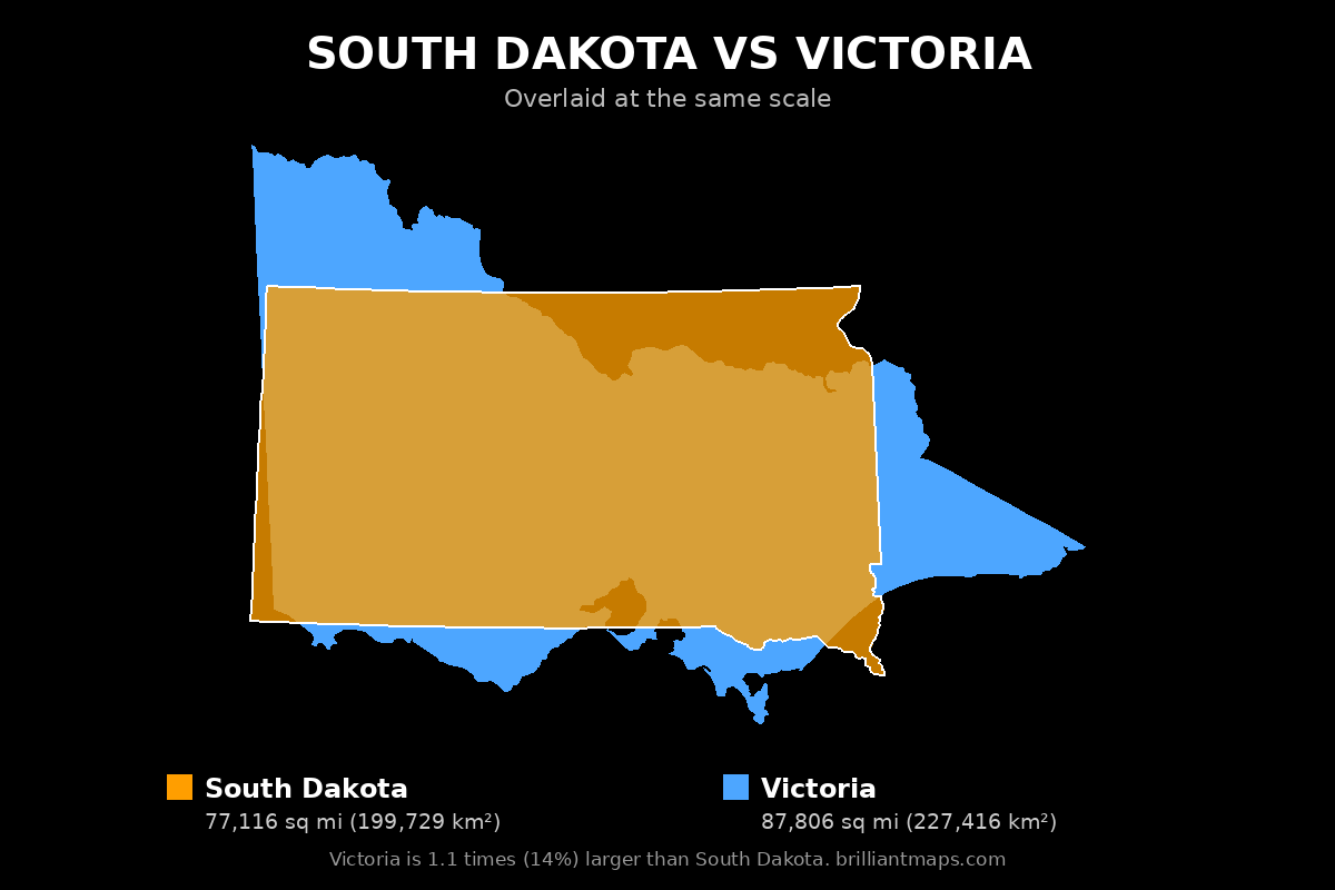 South Dakota vs Victoria Size Comparison Map