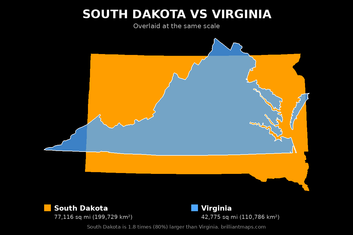 South Dakota vs Virginia Size Comparison Map