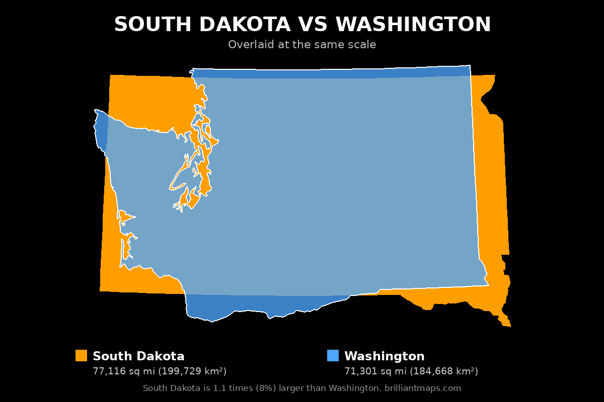 South Dakota vs Washington Size Comparison Map