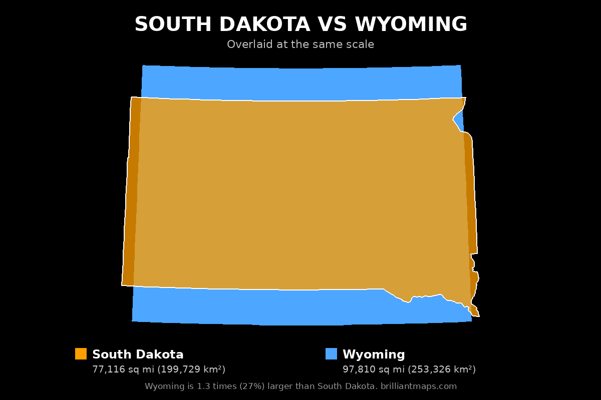 South Dakota vs Wyoming Size Comparison Map