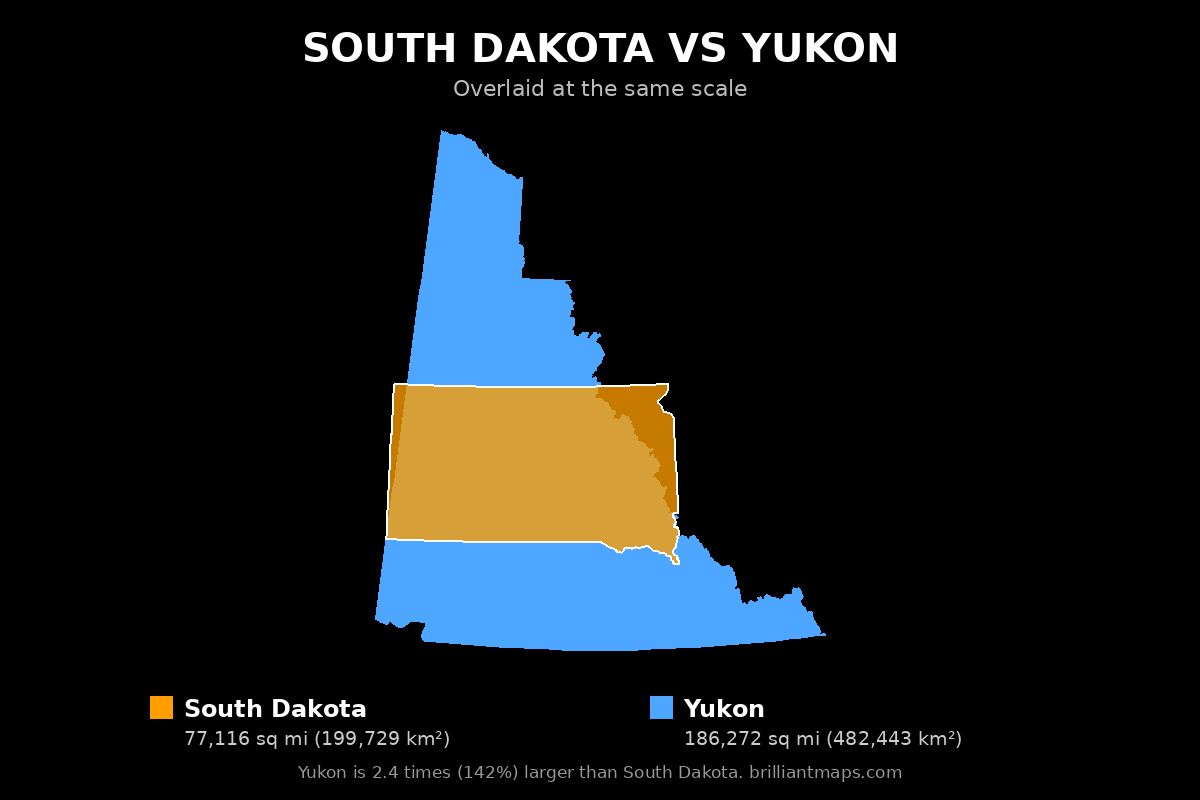 South Dakota vs Yukon Size Comparison Map