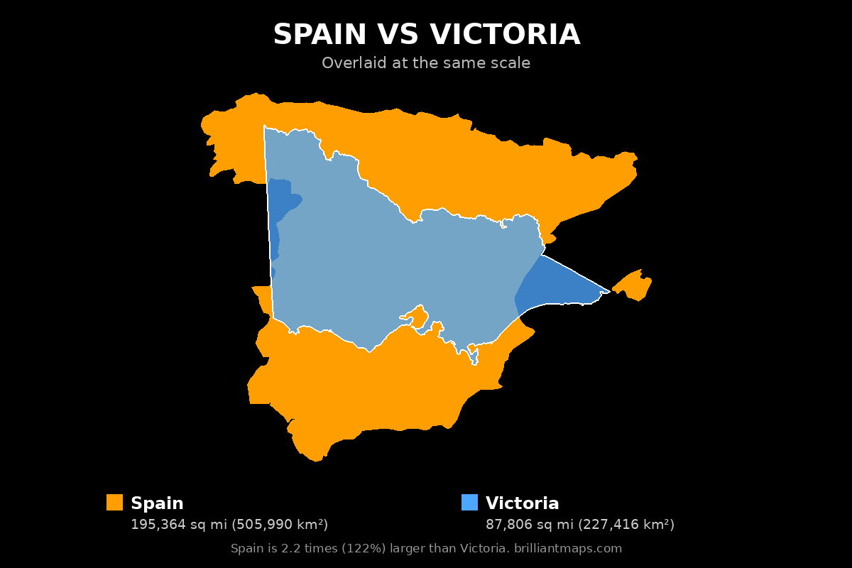 Spain vs Victoria Size Comparison Map