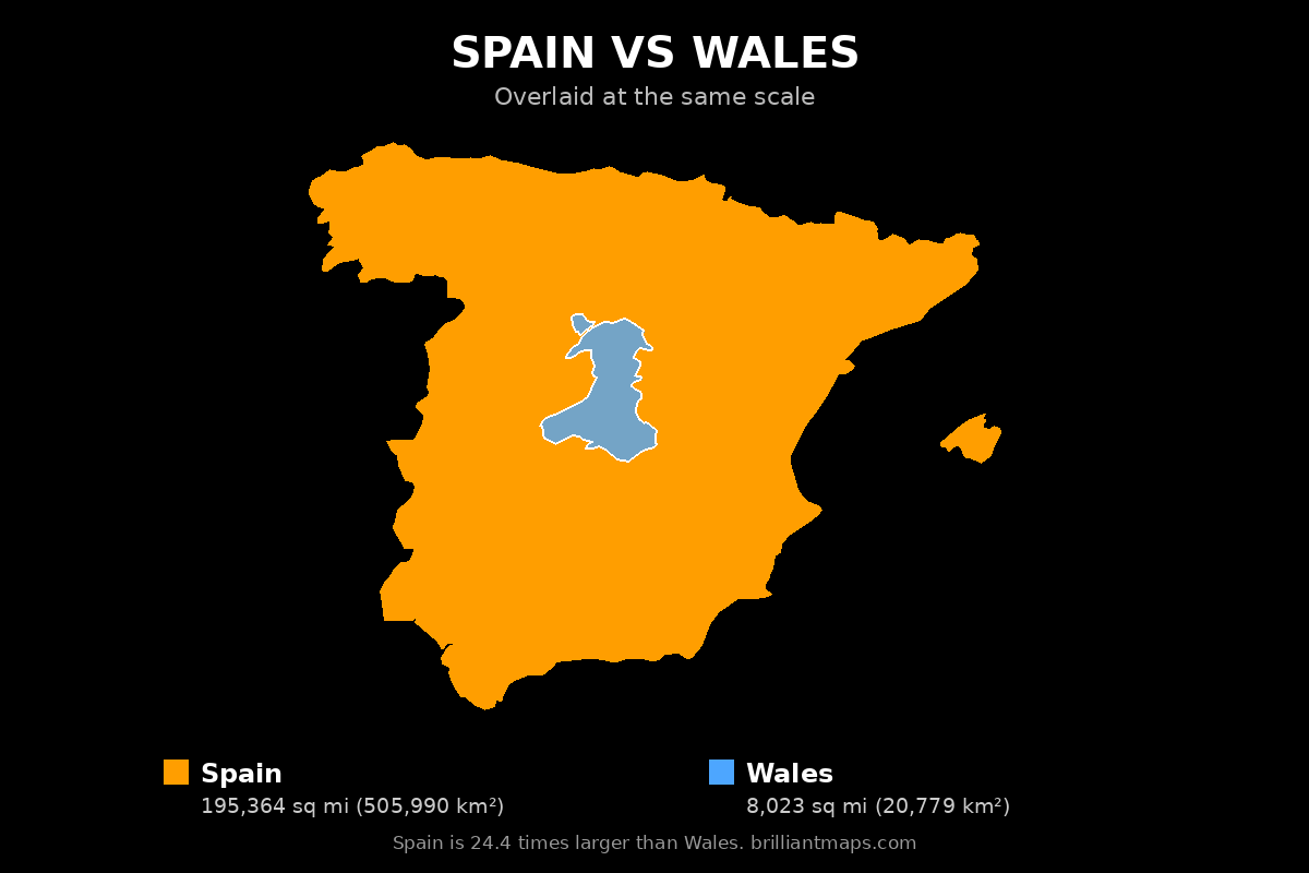 Spain vs Wales Size Comparison Map