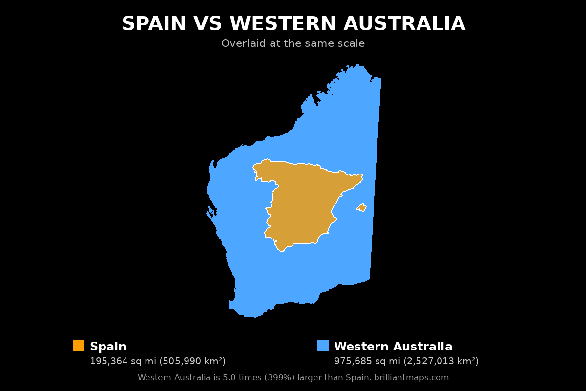 Spain vs Western Australia Size Comparison Map