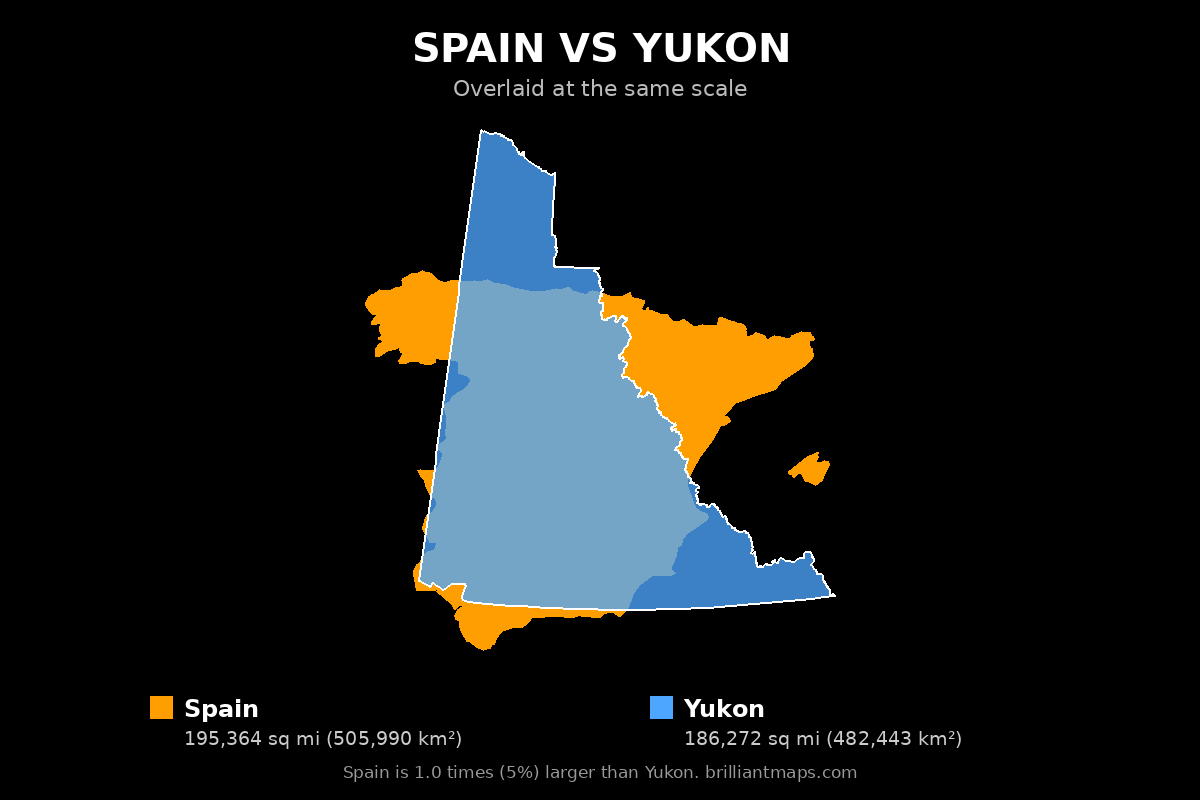 Spain vs Yukon Size Comparison Map
