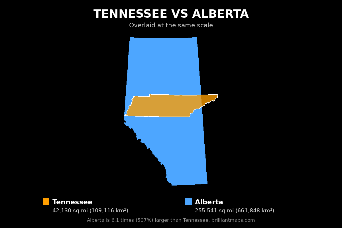 Tennessee vs Alberta Size Comparison Map