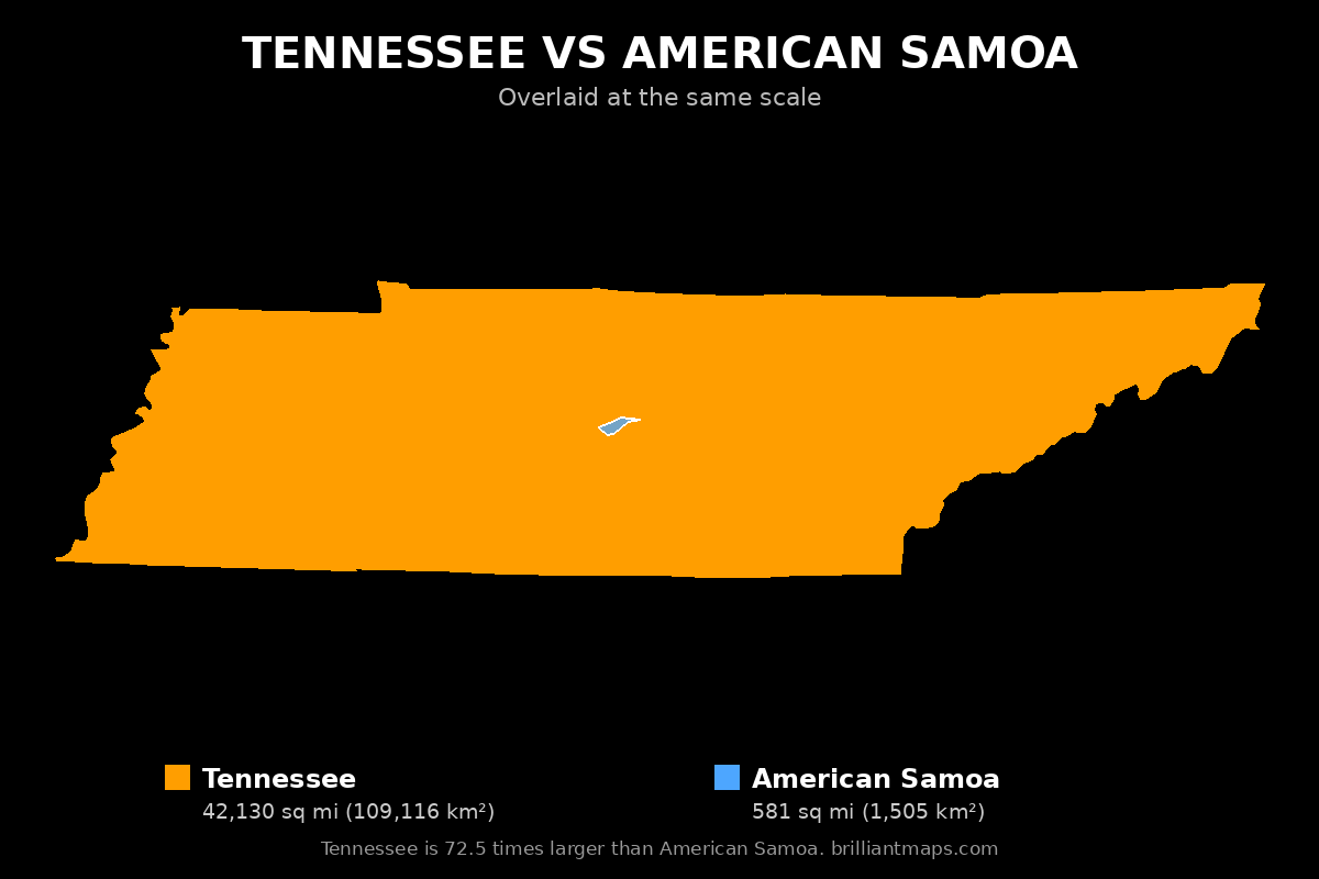 Tennessee vs American Samoa Size Comparison Map