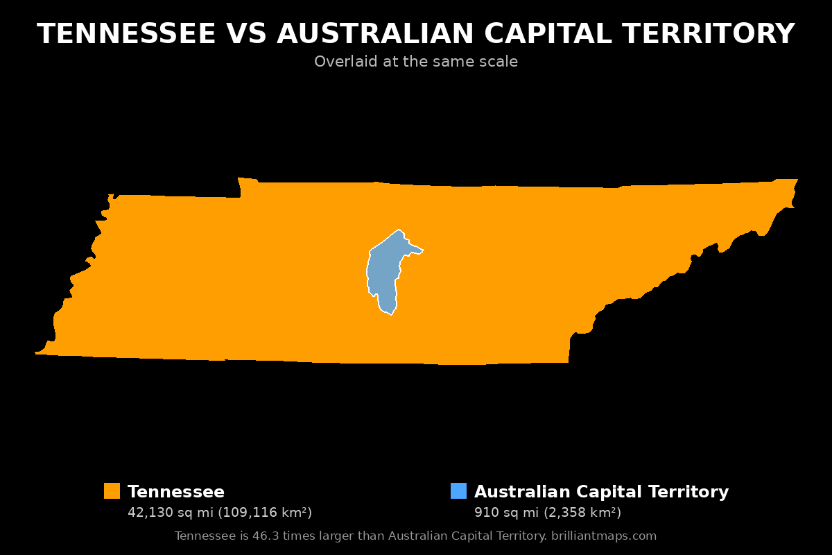 Tennessee vs Australian Capital Territory Size Comparison Map