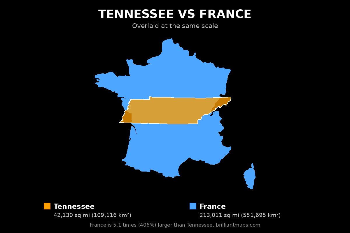 Tennessee vs France Size Comparison Map