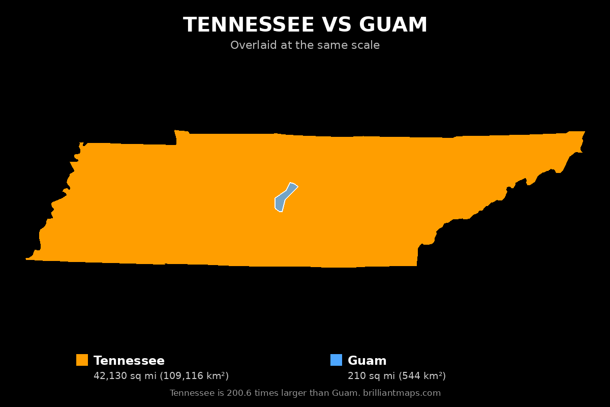 Tennessee vs Guam Size Comparison Map