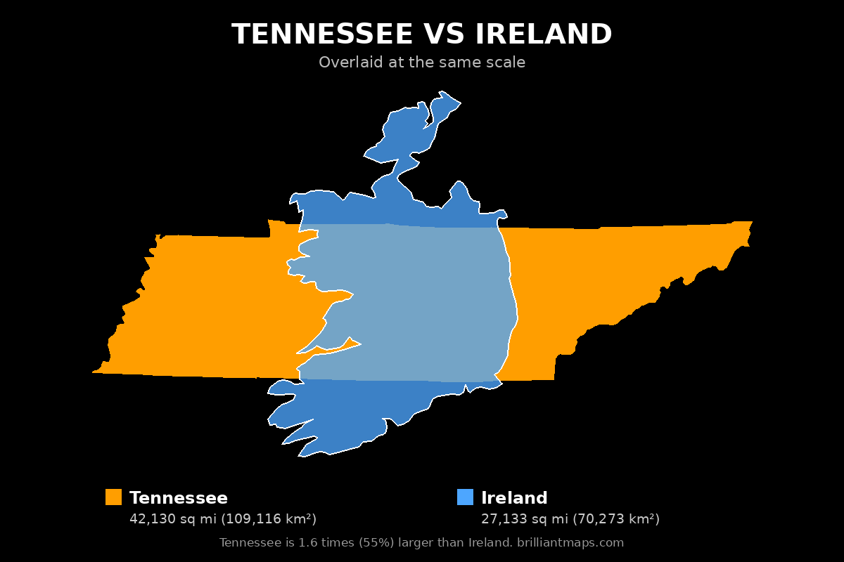 Tennessee vs Ireland Size Comparison Map