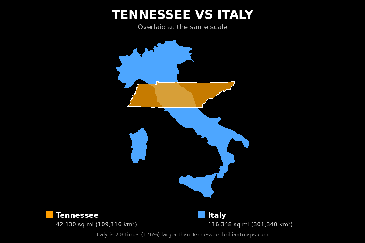 Tennessee vs Italy Size Comparison Map