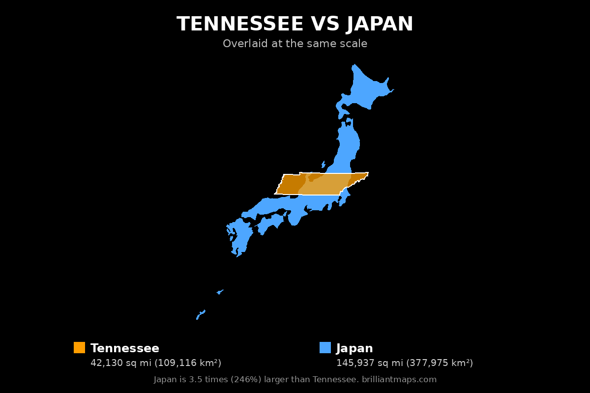 Tennessee vs Japan Size Comparison Map