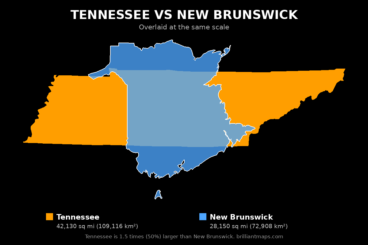 Tennessee vs New Brunswick Size Comparison Map