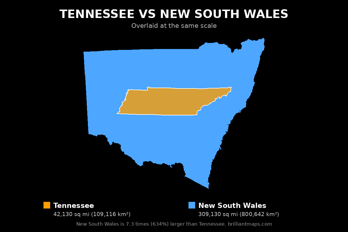 Tennessee vs New South Wales Size Comparison Map