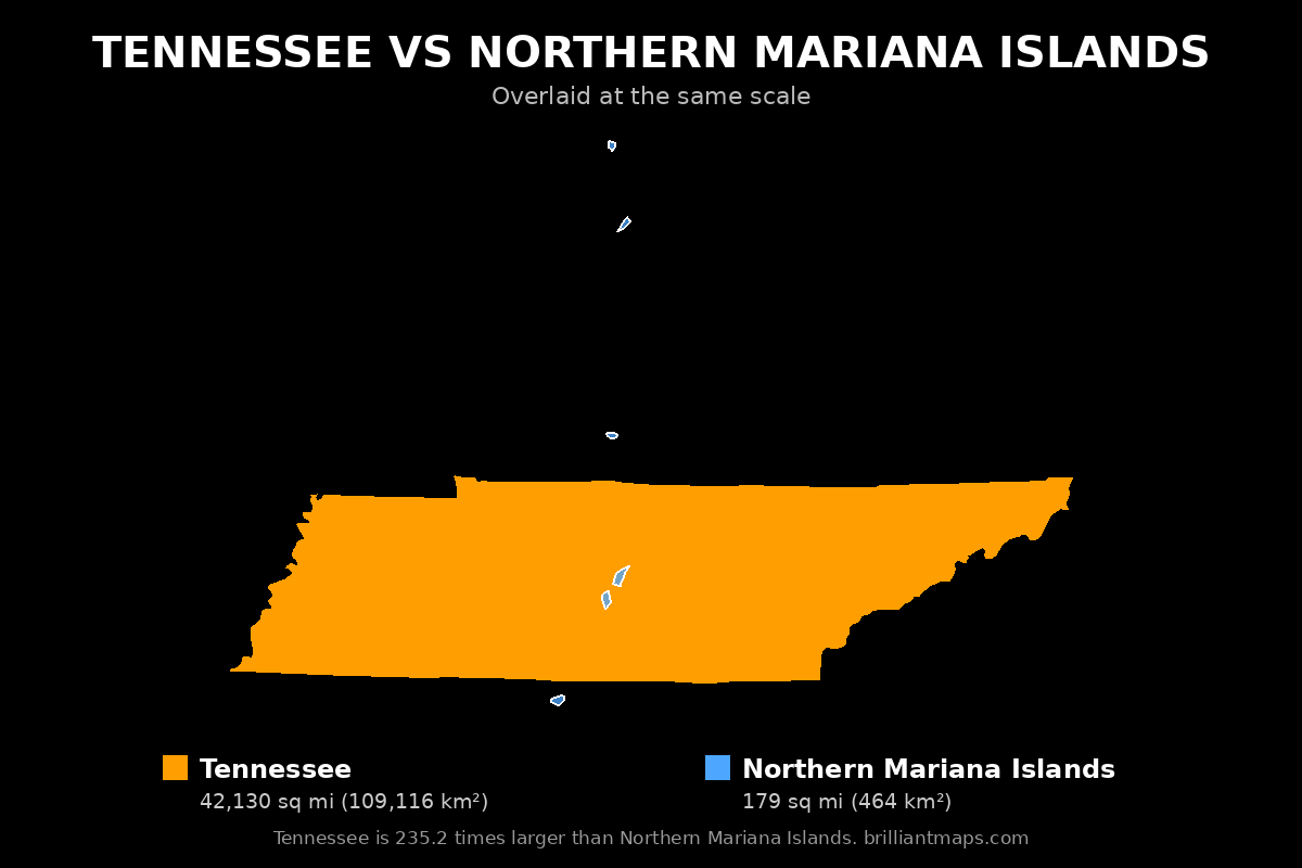 Tennessee vs Northern Mariana Islands Size Comparison Map