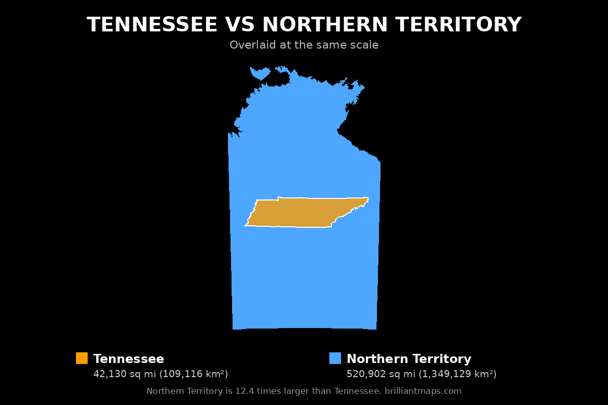 Tennessee vs Northern Territory Size Comparison Map