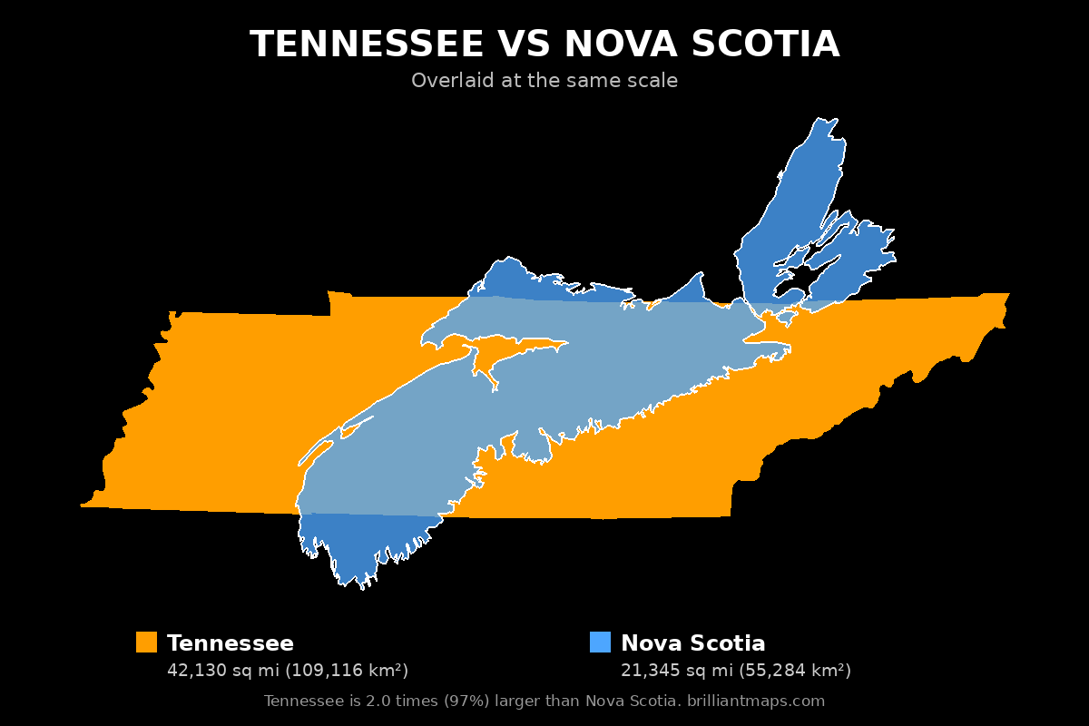 Tennessee vs Nova Scotia Size Comparison Map