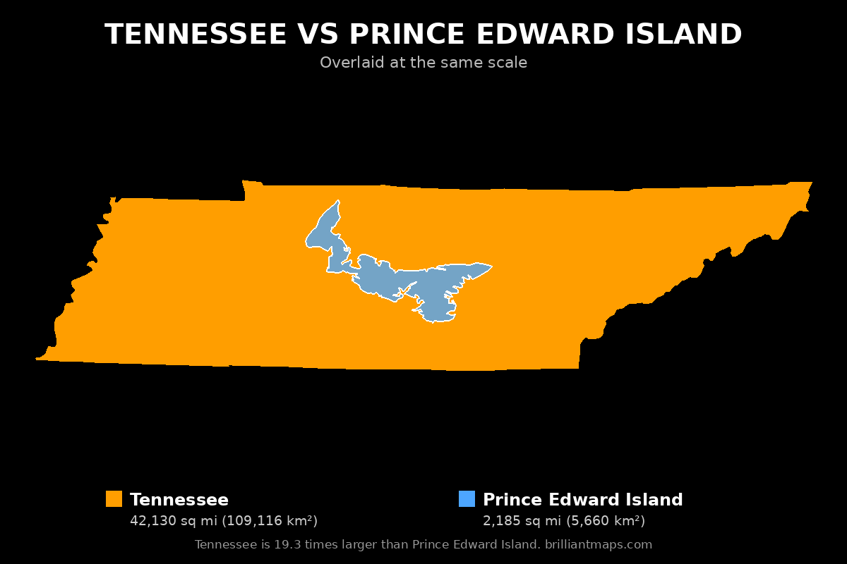 Tennessee vs Prince Edward Island Size Comparison Map