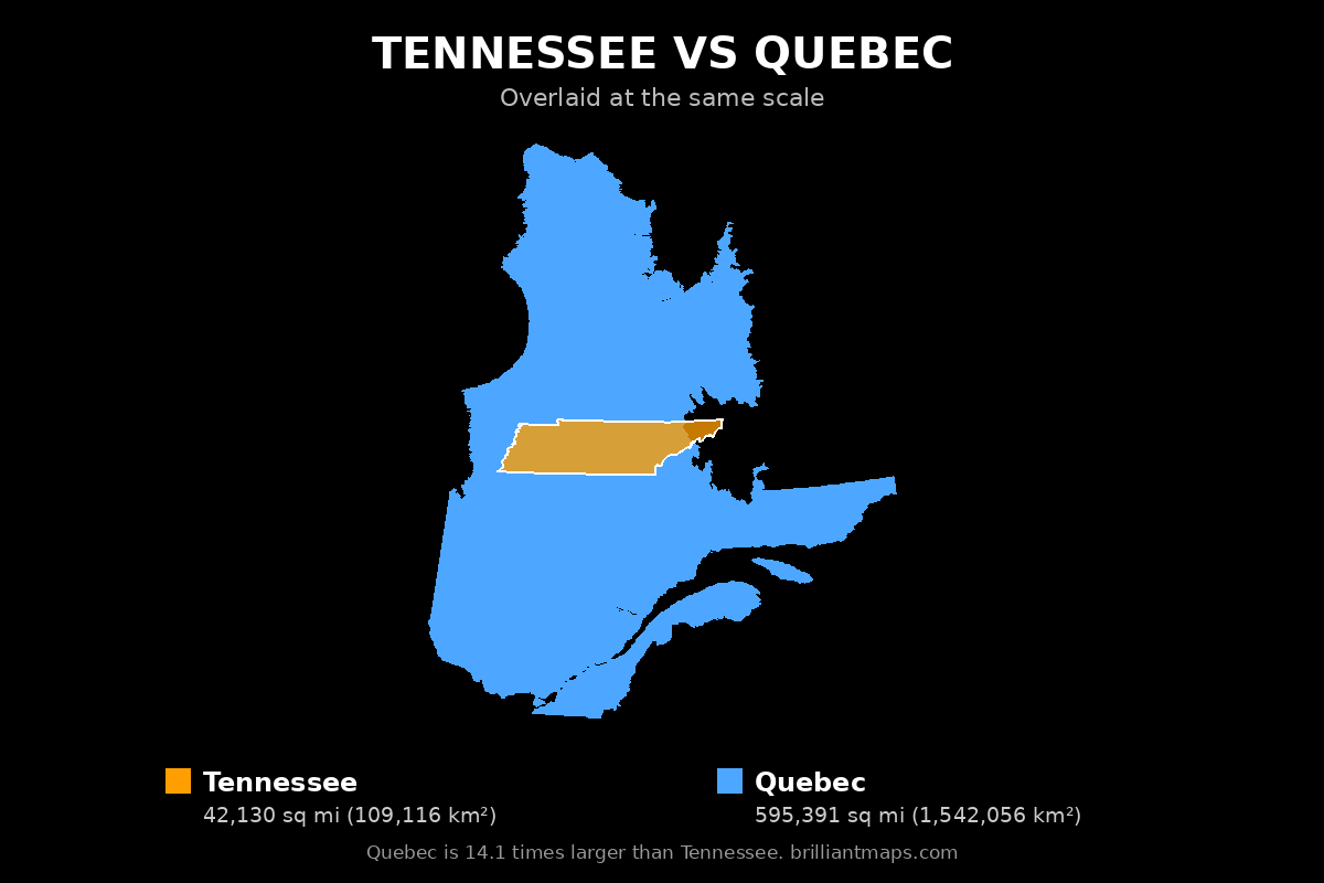Tennessee vs Quebec Size Comparison Map