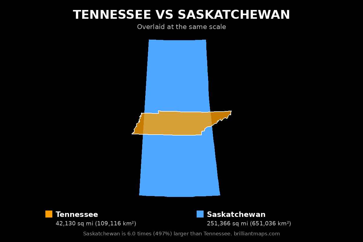 Tennessee vs Saskatchewan Size Comparison Map