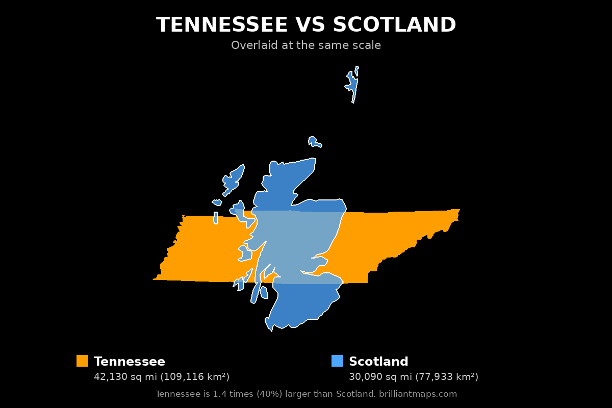 Tennessee vs Scotland Size Comparison Map