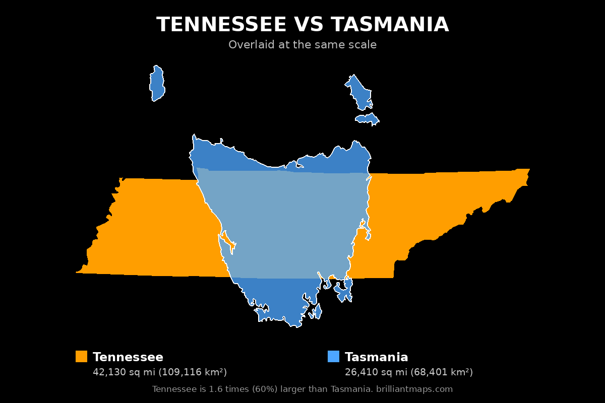 Tennessee vs Tasmania Size Comparison Map