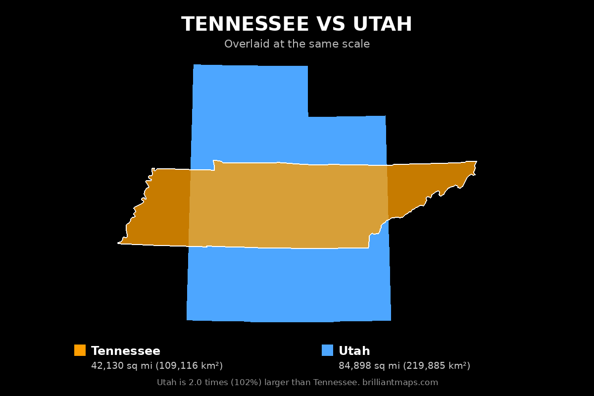 Tennessee vs Utah Size Comparison Map