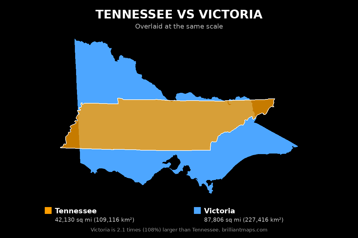 Tennessee vs Victoria Size Comparison Map