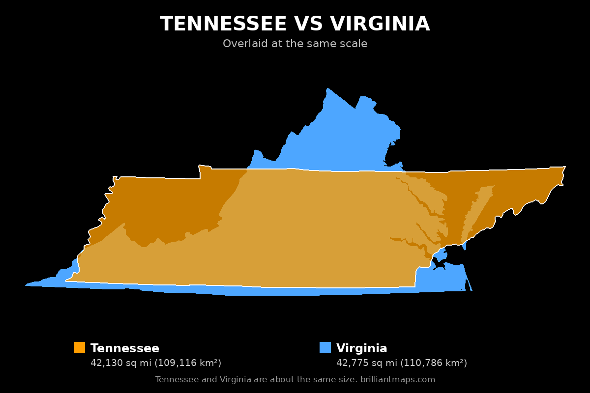 Tennessee vs Virginia Size Comparison Map