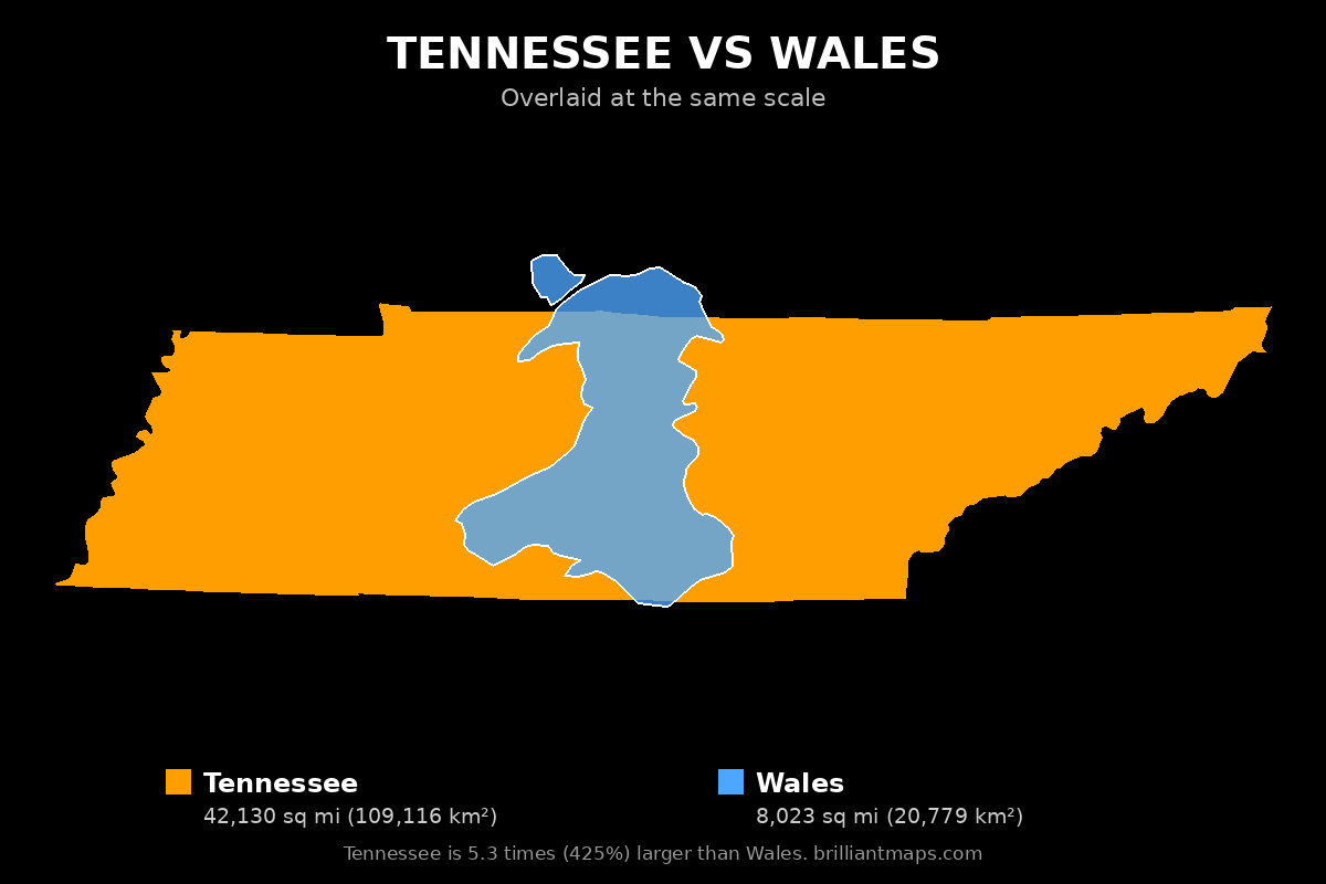 Tennessee vs Wales Size Comparison Map