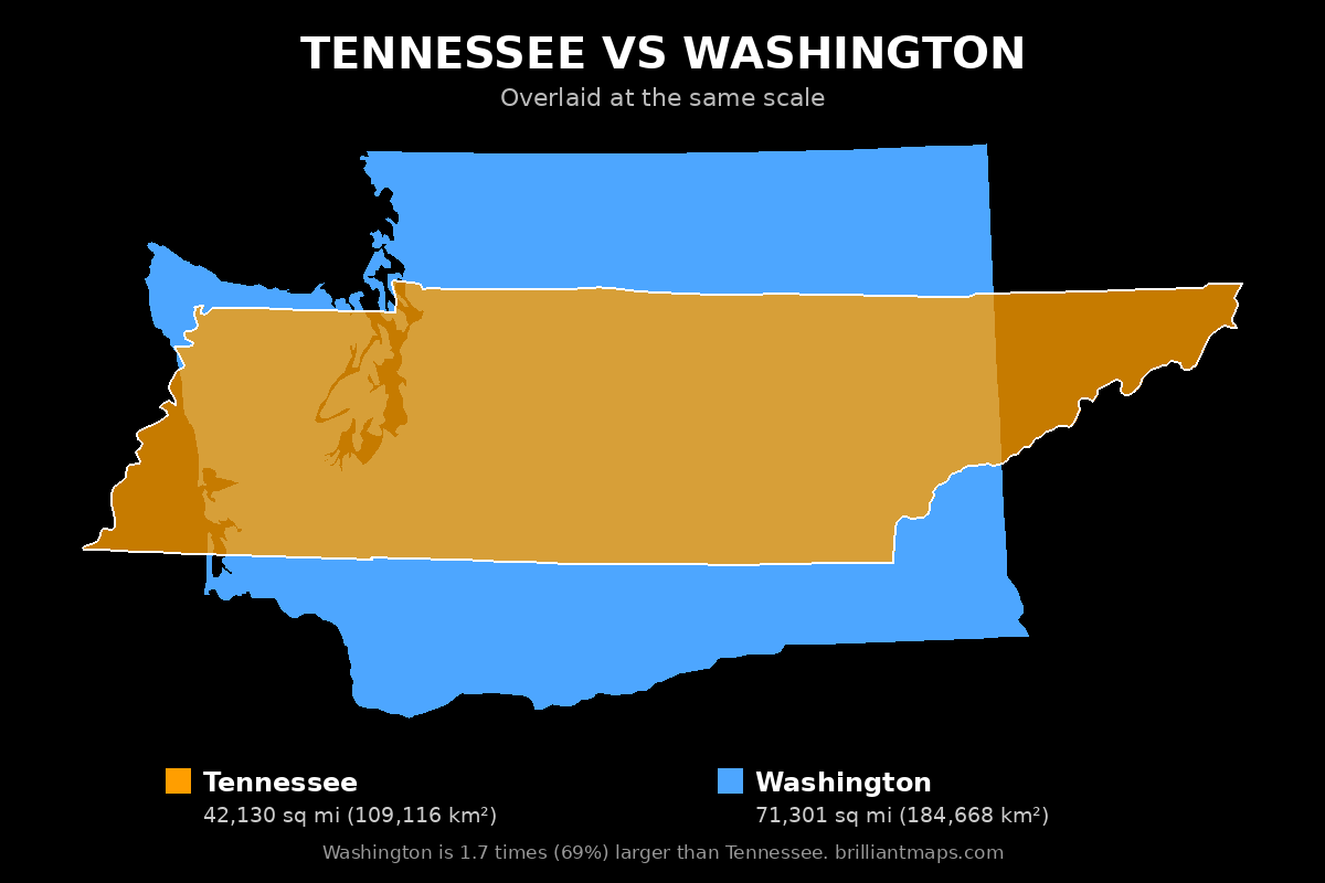 Tennessee vs Washington Size Comparison Map