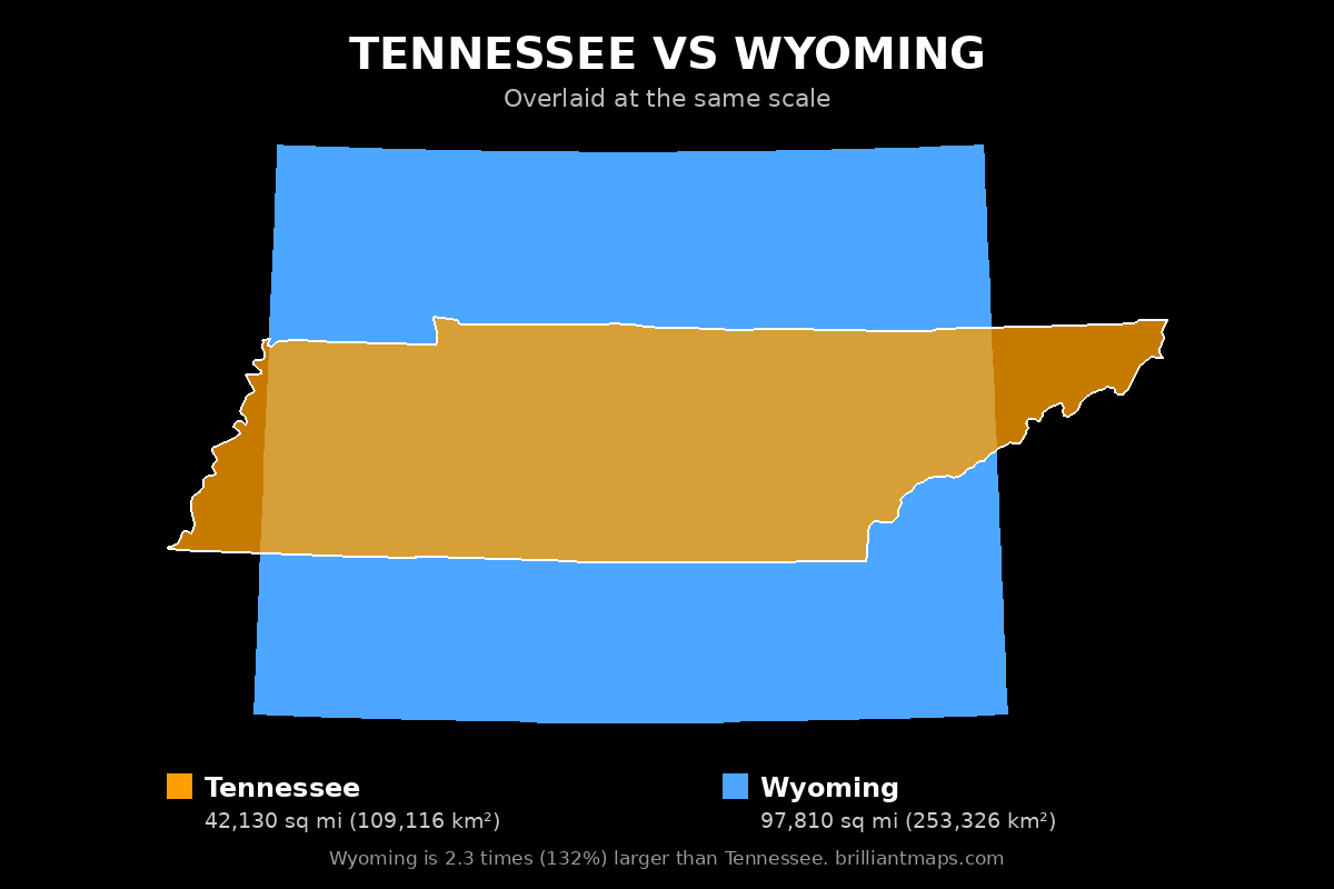 Tennessee vs Wyoming Size Comparison Map