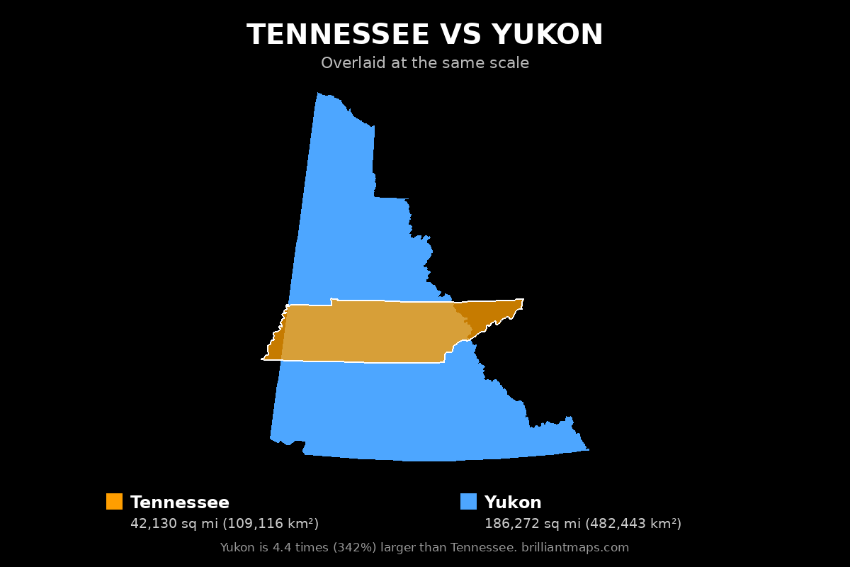 Tennessee vs Yukon Size Comparison Map