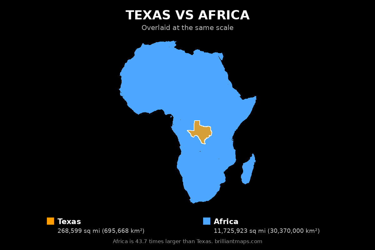 Texas vs Africa Size Comparison Map