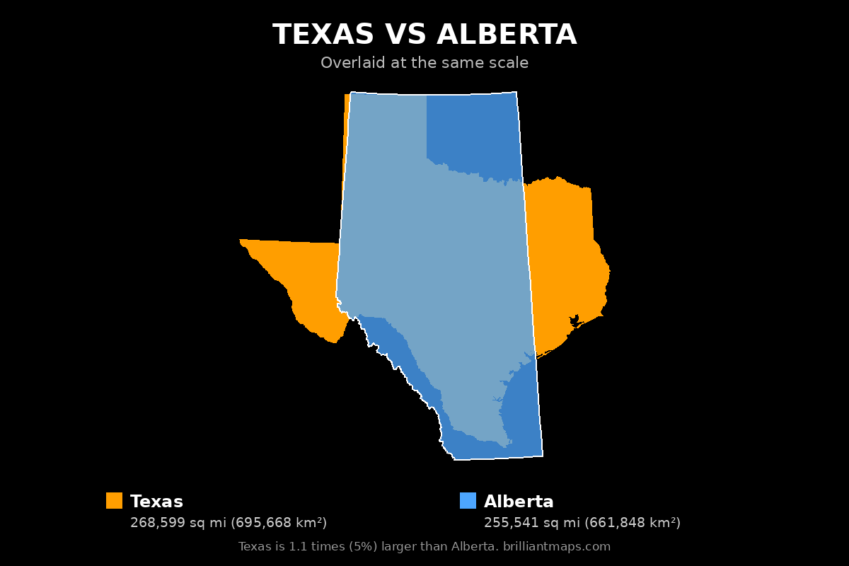 Texas vs Alberta Size Comparison Map