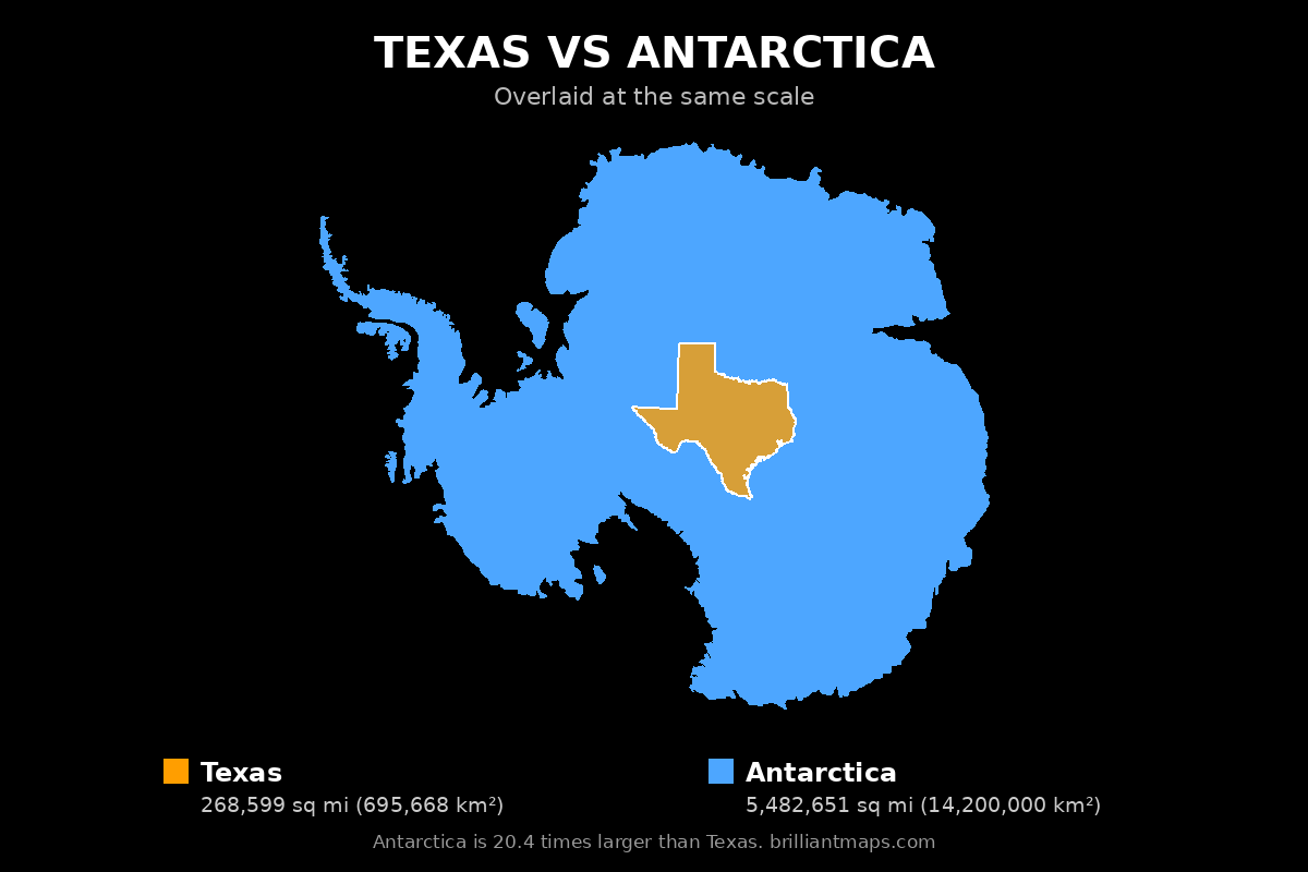 Texas vs Antarctica Size Comparison Map