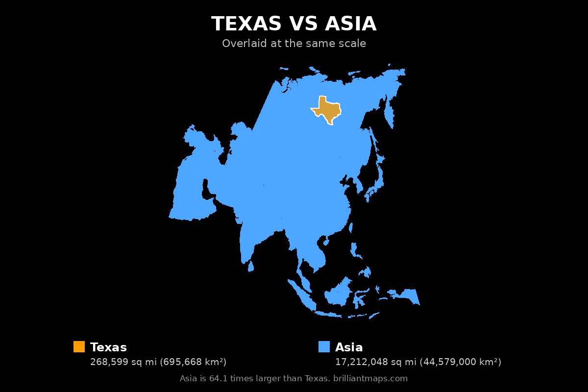 Texas vs Asia Size Comparison Map