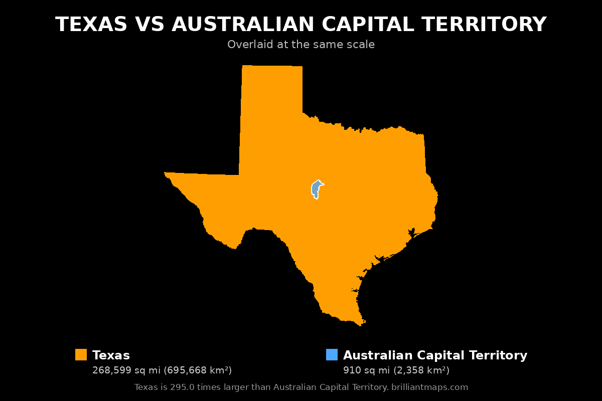 Texas vs Australian Capital Territory Size Comparison Map