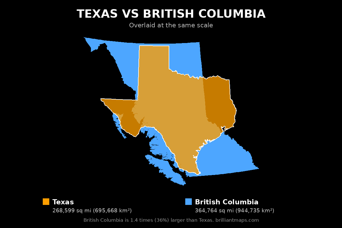 Texas vs British Columbia Size Comparison Map