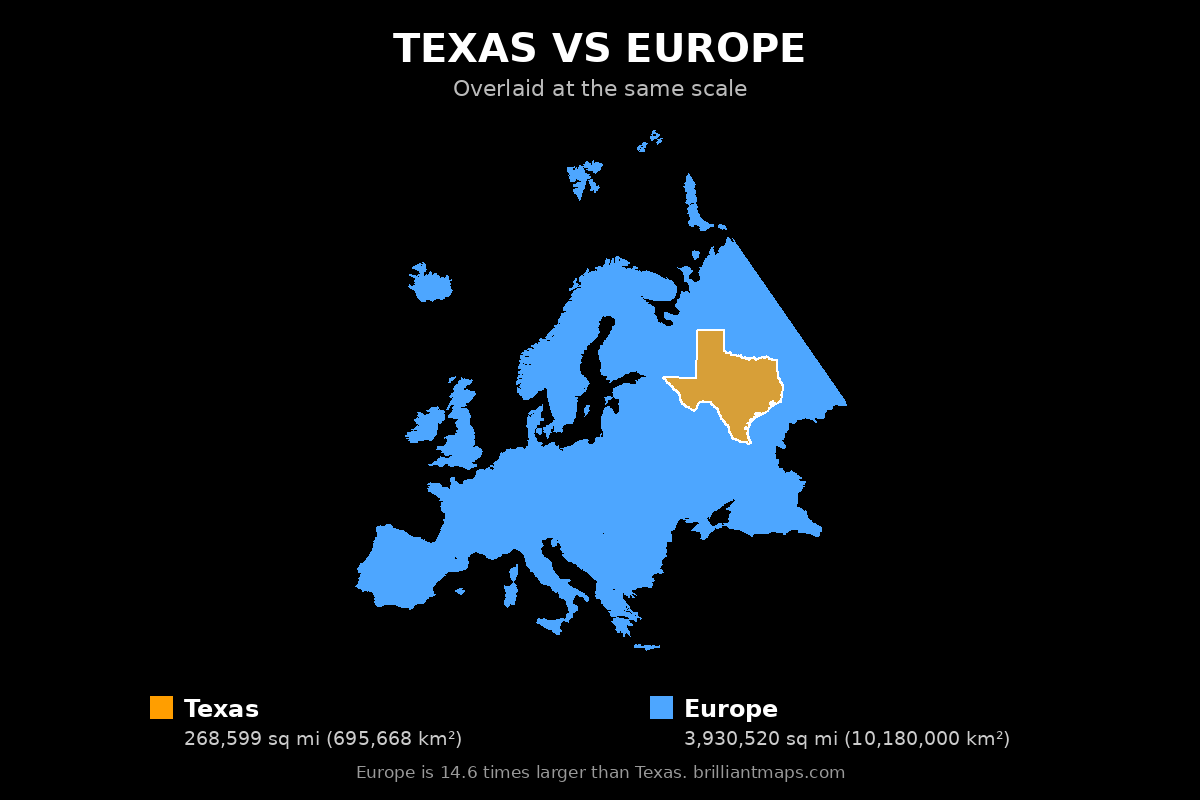Texas vs Europe Size Comparison Map