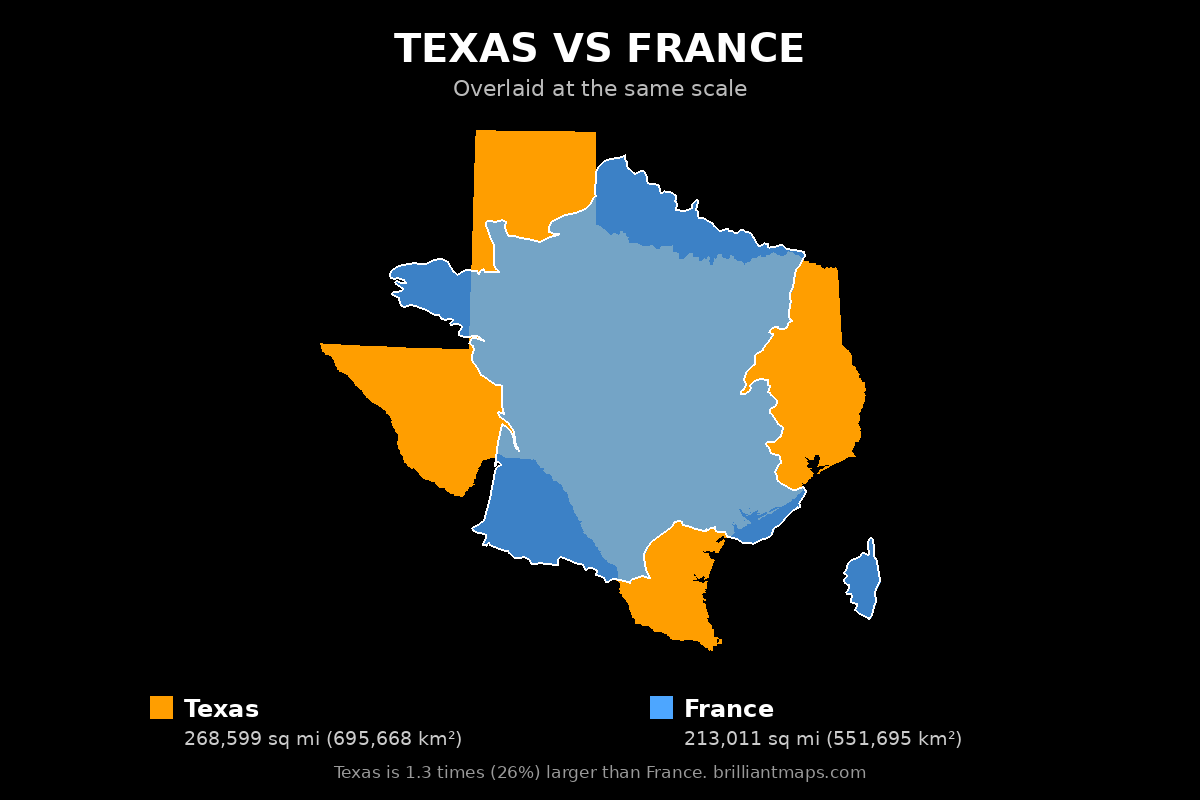 Texas vs France Size Comparison Map
