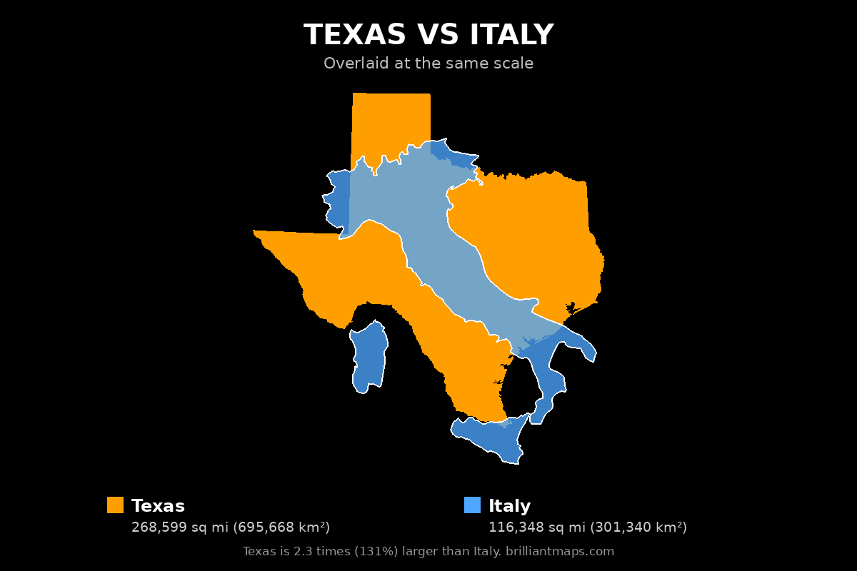 Texas vs Italy Size Comparison Map