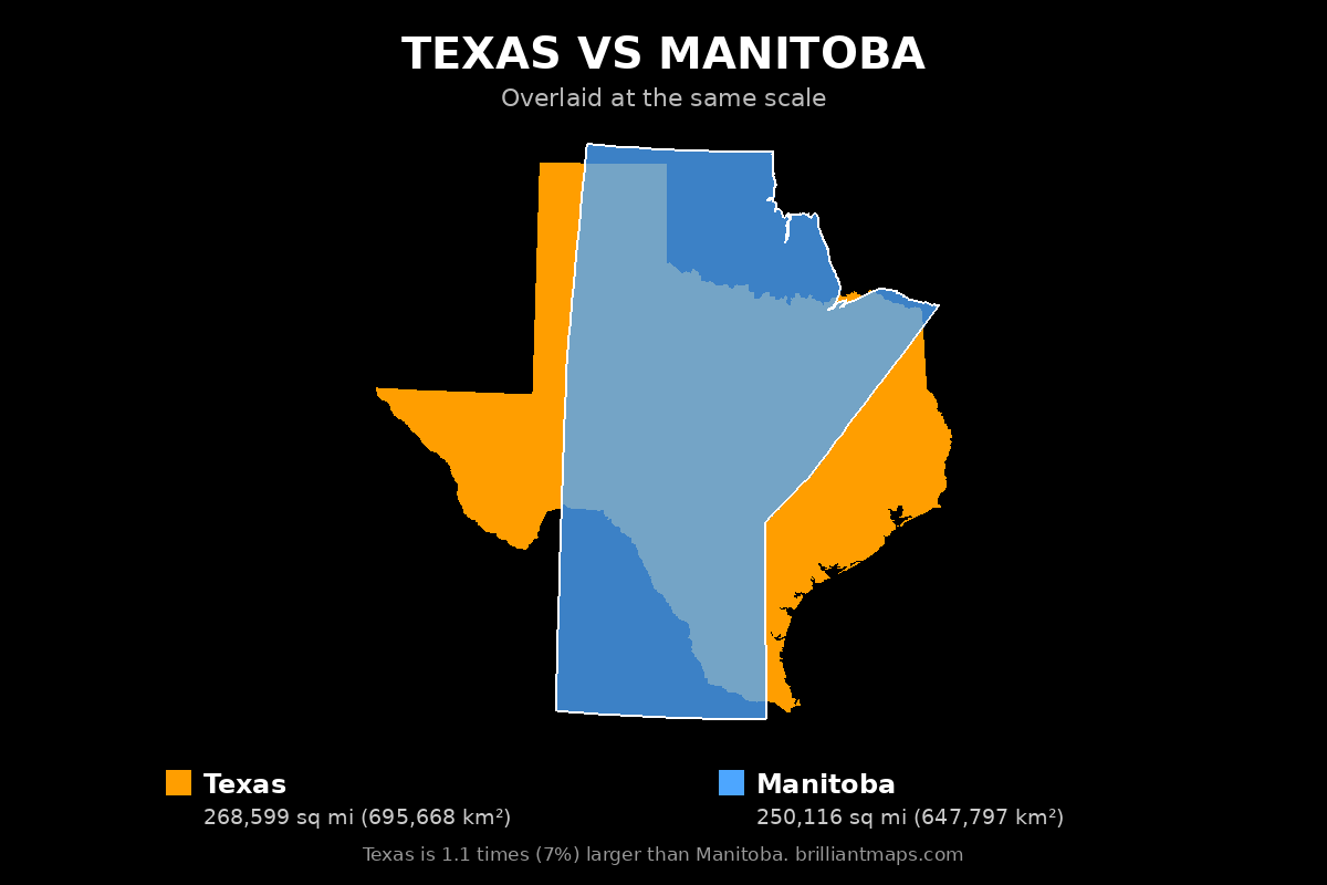 Texas vs Manitoba Size Comparison Map