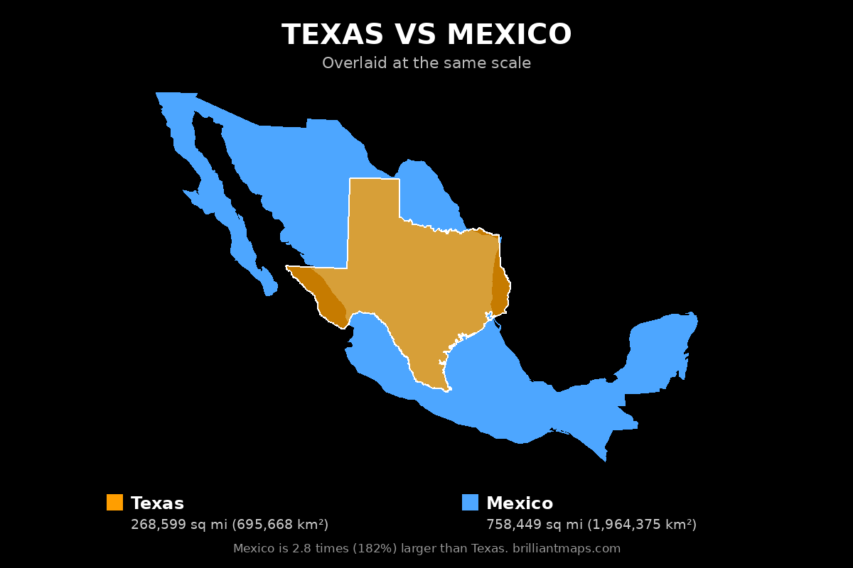 Texas vs Mexico Size Comparison Map