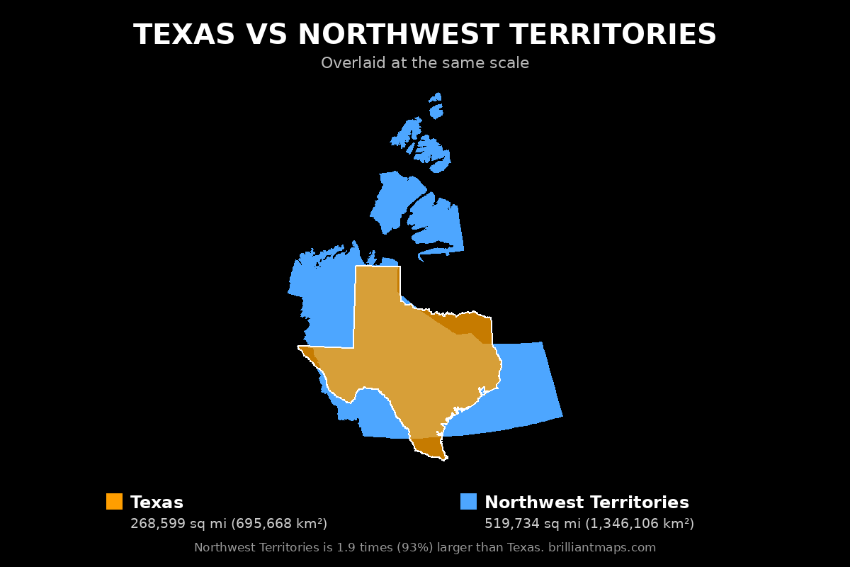Texas vs Northwest Territories Size Comparison Map
