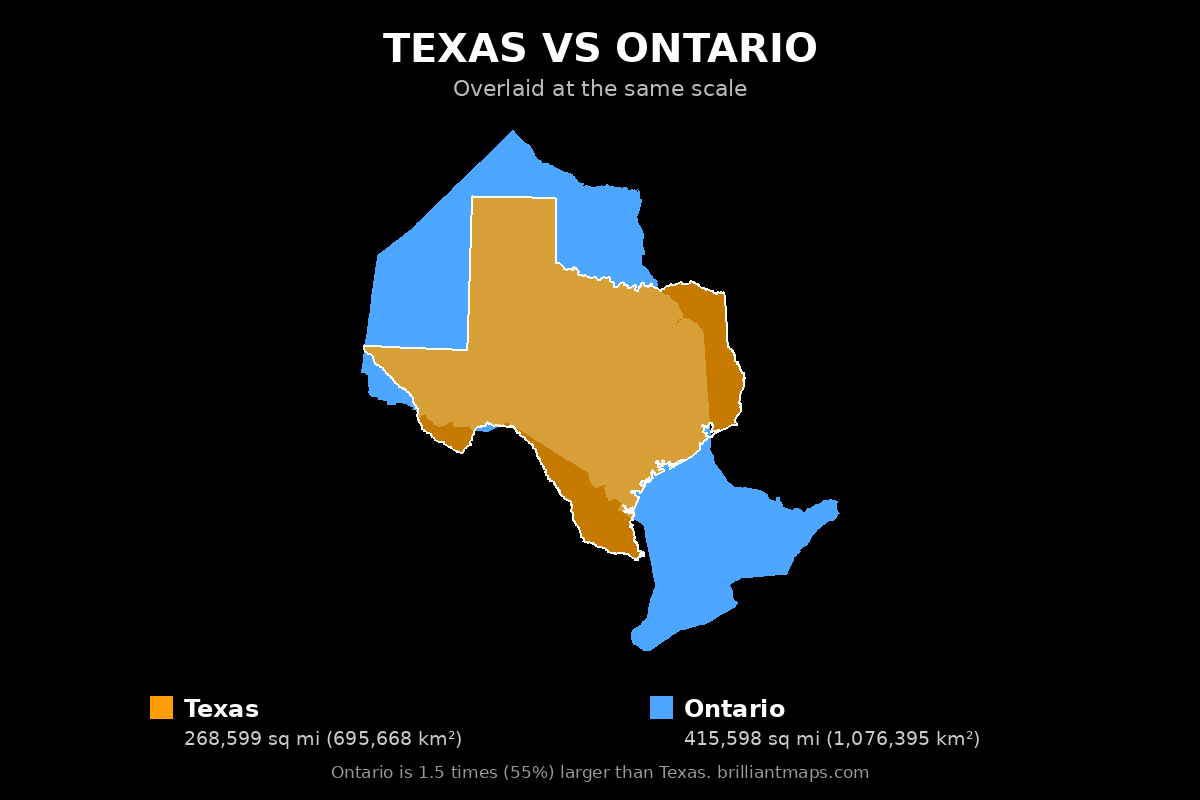 Texas vs Ontario Size Comparison Map