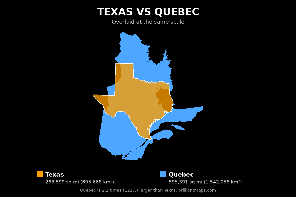 Texas vs Quebec Size Comparison Map